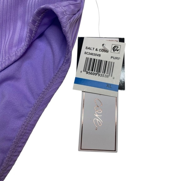 Salt + Cove Ribbed Square-Neck Bikini Top & V-Waist Bikini Bottoms Purple XL New - Picture 7 of 9